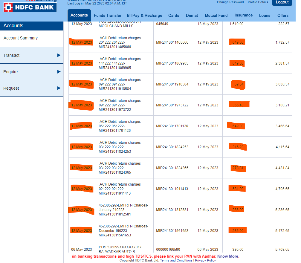 bhavekar8's tweet image. 🚨😡 Unfair bank charges ruining my day! 😡🚨

💸 Incorrect fees deducted from my account! on 12th May, 2023 Total ₹. 3,976.38 fraud deductio😤

📢 @HDFC_Bank , what's going on? 🤔

📞 Need an explanation and refund ASAP! 💰💔

#UnfairCharges #CustomerServiceFail #RefundNeeded