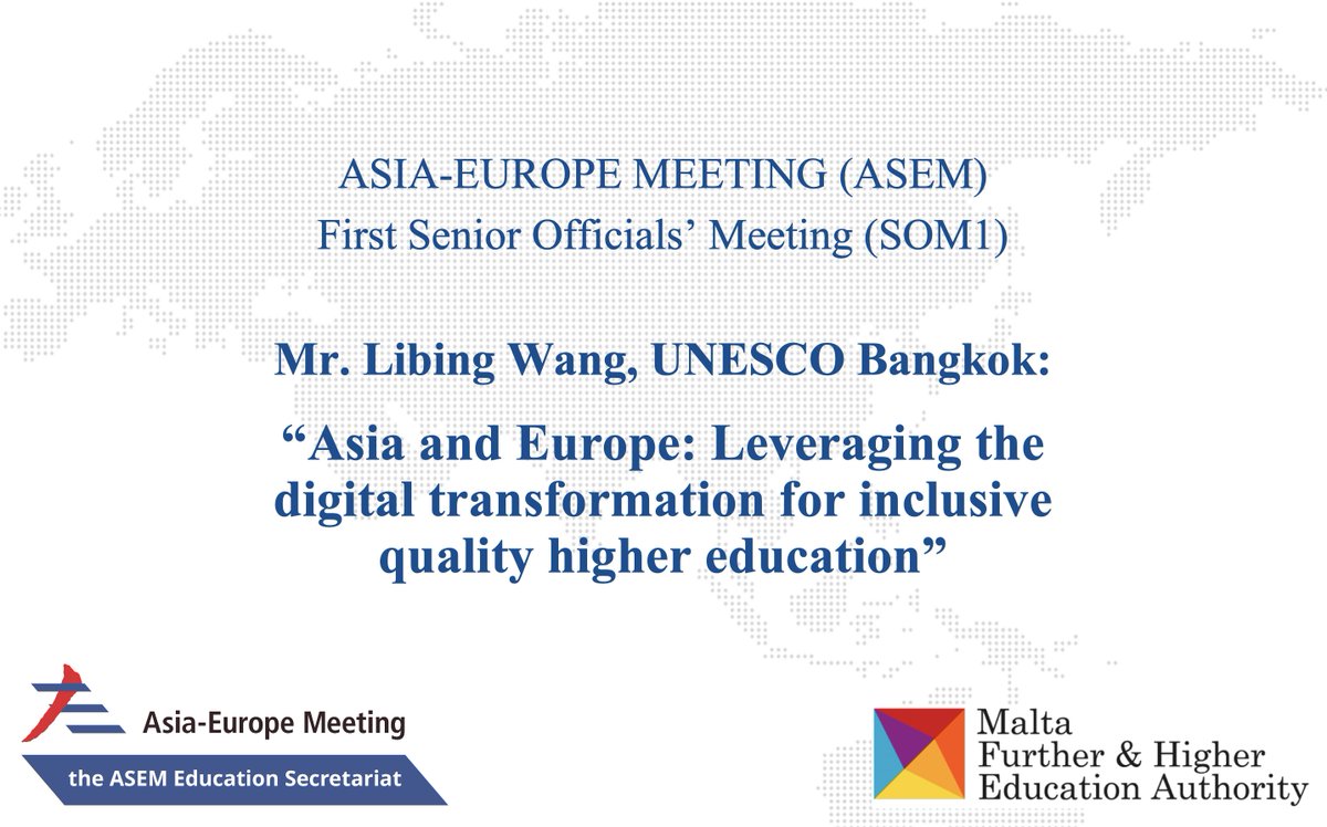 AesAsem's tweet photo. 🗨️ Dr. Libing Wang from @unescobangkok is delivering the #ASEMEdu SOM1 keynote speech.

His compelling contribution addresses how the #DigitalTransformation can improve inclusive quality #education in Asia and Europe.

Looking forward to further discussion! https://t.co/ewrvTGH4Nd