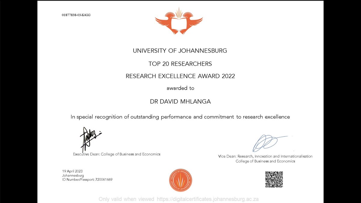As one of the top #20recipients of the University of Johannesburg's prestigious 2022 #ResearchExcellenceAward is an extraordinary #honour and a testament to my unwavering #commitment and extraordinary achievements in the field of research.