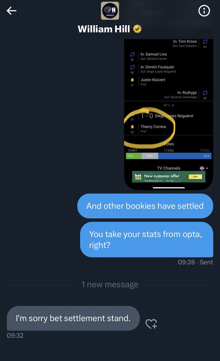 betsbyBonza's tweet photo. @Footstatbets @SkyBet @WilliamHill are trying to say that he never got carded (despite Opta literally stating he did) and then referring me to Flashscores..! @WilliamHill you literally say yourself you take all settlements via Opta so this cannot be right? https://t.co/KEGZmGpMqA
