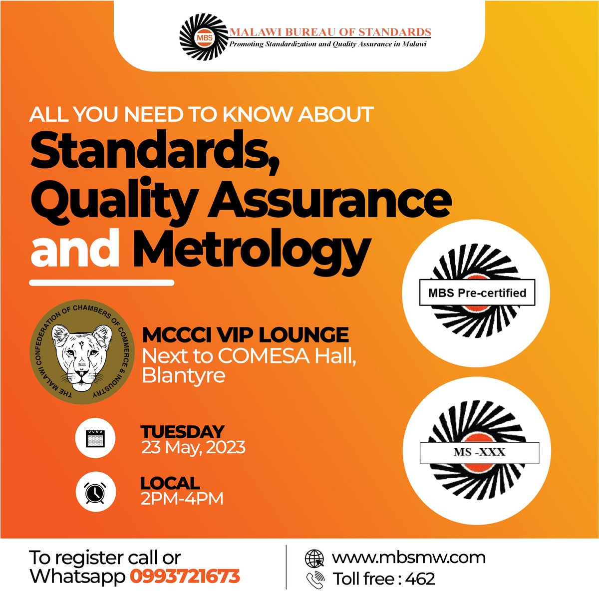 The MBS invites you to a workshop on Standardization, Quality Assurance and Metrology.