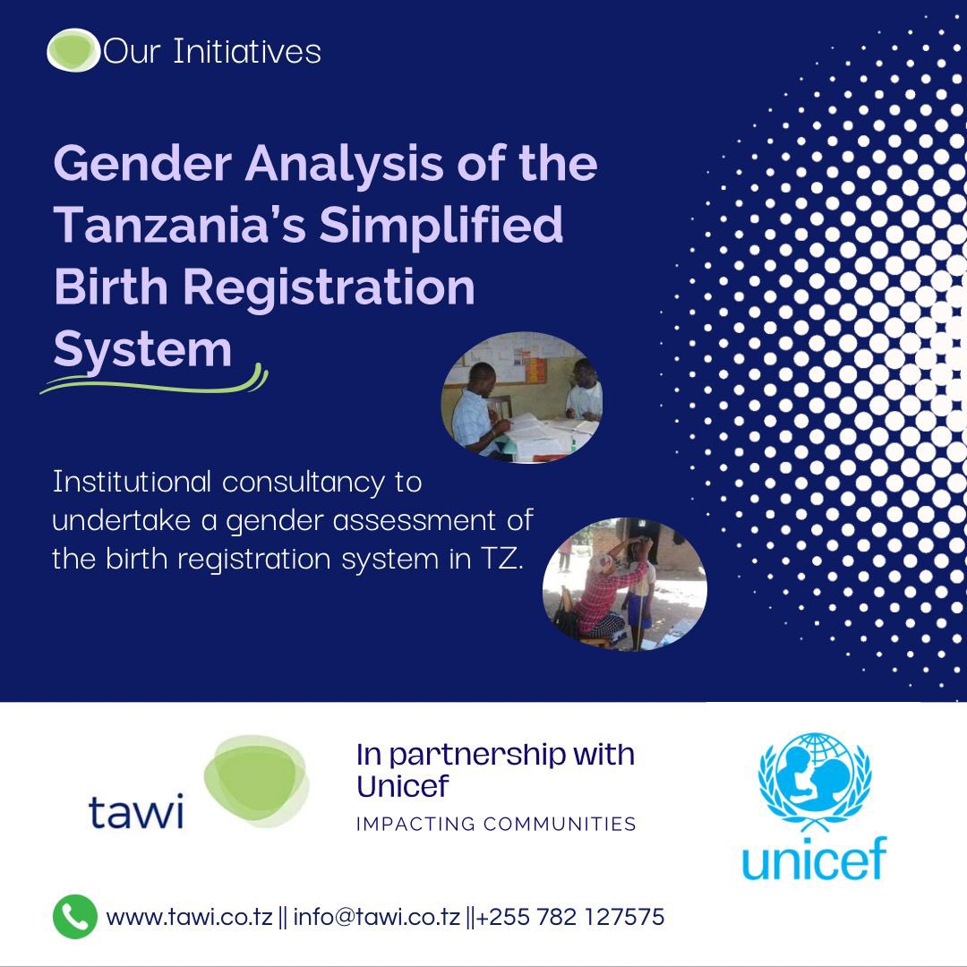 TawiConsult's tweet photo. Gender Analysis of the Tanzanian
simplified birth registration system for our clients -@UNICEFwater https://t.co/ZUaxkEh8I5