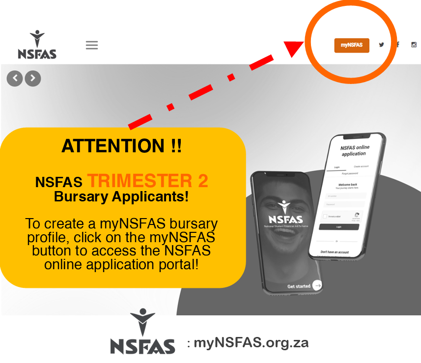 ATTENTION: To New visitors on the NSFAS website.

When on the NSFAS portal, click on MyNSFAS top right-hand corner to make the application.

Apply now for NSFAS Trimester 2 funding. Apply here ow.ly/ewM550OnX7z 

#NSFAS2023 #NSFAS #FBCMyDreamMyCollege
