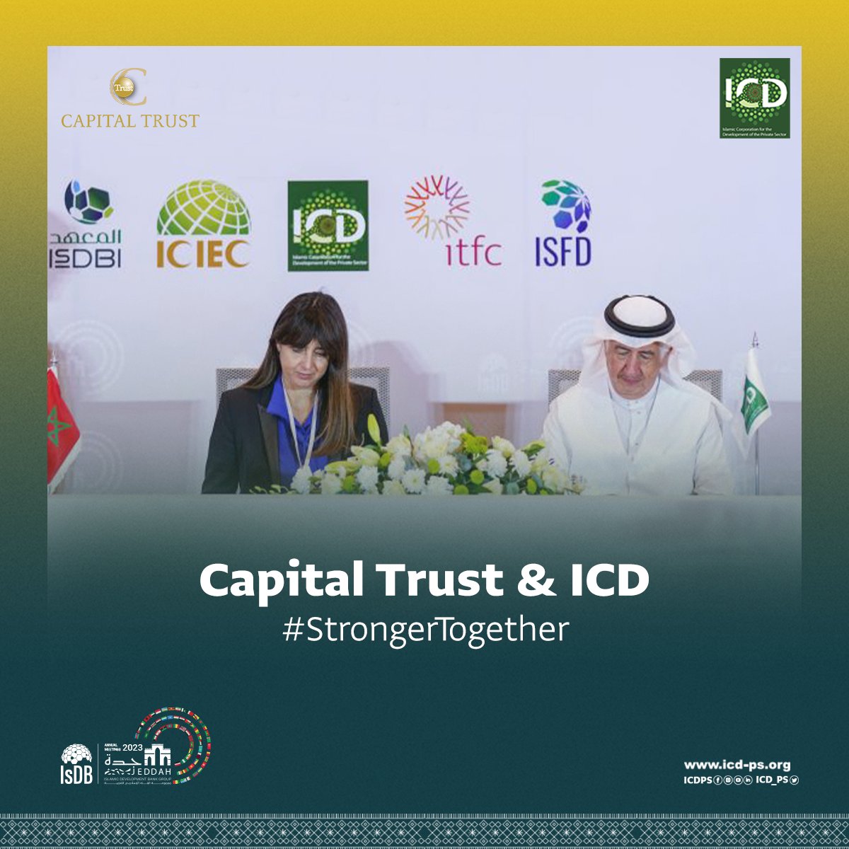 #CatchUpNews 📰
We have signed an agreement with Capital Trust, a leading financial advisory firm in #Morocco, to explore and identify financing #opportunities for #PPP and private sector projects. This agreement was signed during the IsDB’s Annual Meetings in Jeddah,