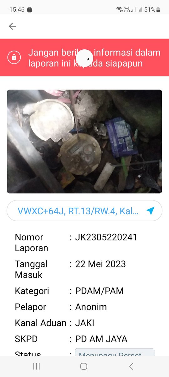 jamilah767's tweet photo. @AetraJKT Permasalahan:
mau lapor air bersih mati sudah 2 thn 
wilayah kalibaru Barat 7 rt 12 atau rt 13 rw no 004, 2 rt mati air nya.
tolong di bantu air bersih nya biar pam jalan lagi di tempat kami
terimkasih
Lokasi:
jalan kali baru Barat 7 rt 12 dan rt 13 Rw 004
cilincing jak https://t.co/VfiSERKvDQ
