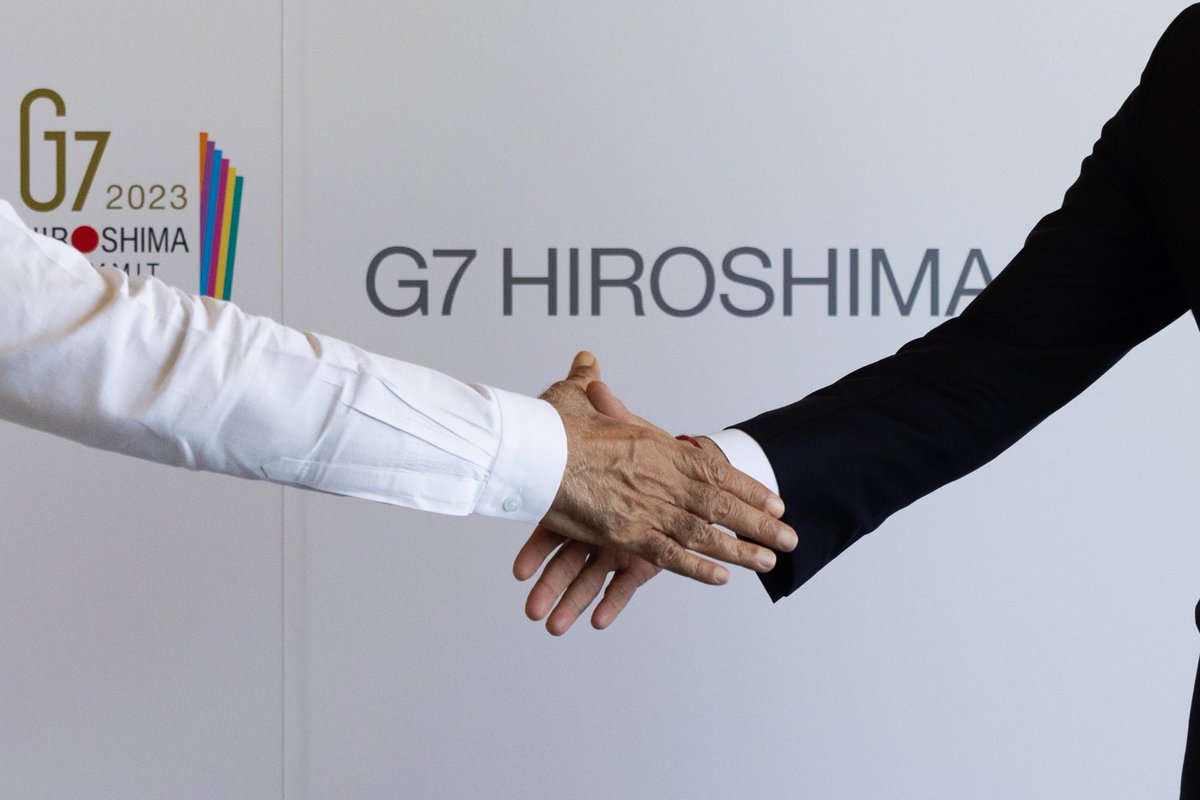 UKinIndia's tweet photo. Prime Minister Rishi Sunak and Prime Minister Narendra Modi held a bilateral meeting on the sidelines of the G7 Summit in Japan.

They discussed:
+ The deep 🇬🇧🇮🇳 links
+ Finalising an ambitious #FTA
+ Strong UK support for #G20India

🔗https://t.co/qw2BCkaKY6 https://t.co/MO6yBSuBAk