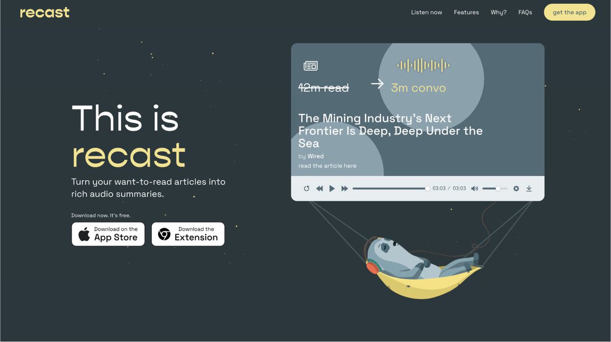 foan82's tweet photo. Let’s Recast AI 🎧

Recast is an AI-powered tool that converts articles into audio summaries. It allows users to listen to summarized versions of articles instead of reading them.

#texttospeech #productivity #Aitools #generativeai #aiart #futuretools #summaries #audioarticles https://t.co/6L7nCXrHfV