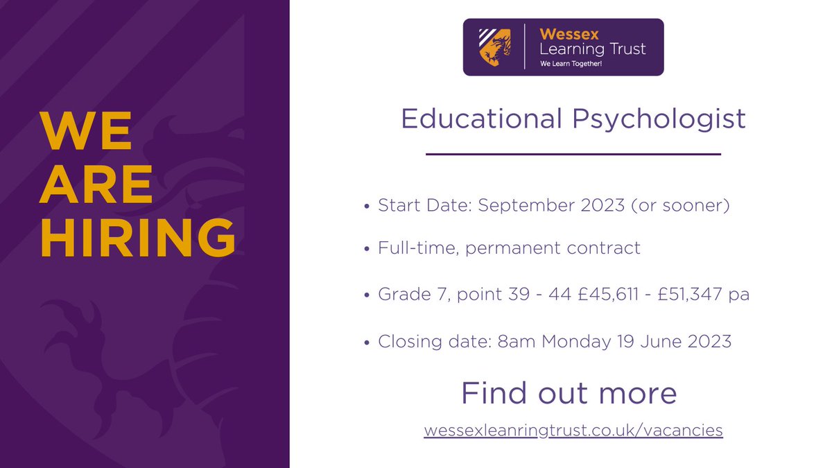 We are Hiring! We are looking for an experienced Educational Psychologist who is passionate about promoting the achievement & well-being of children, especially those with SEN and/or other barriers to their learning & development. Find out more here: tinyurl.com/yx6w6zzm