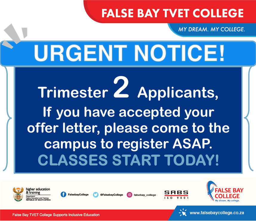 URGENT NOTICE: Trimester 2 applicants. 

If you have accepted your offer letter, please come to the campus to register ASAP. 

CLASSES START TODAY!!

#FBCMyDreamMyCollege #Trimester2