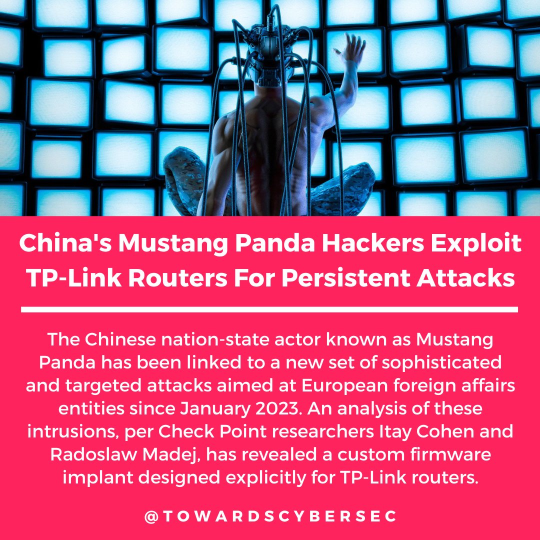The Chinese nation-state actor known as Mustang Panda has been linked to a new set of sophisticated and targeted attacks aimed at European foreign affairs entities since January 2023.

#cybersecurity #Security #infosec #infosecurity #China #Chinese #tplink #CyberAttack #hacking