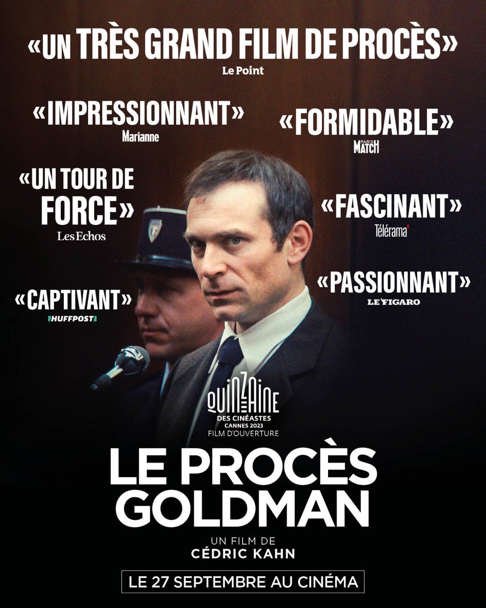 Premier temps fort du <a href="/Festival_Cannes/">Festival de Cannes</a>, LE PROCÈS GOLDMAN de Cédric Kahn a été accueilli triomphalement par la presse !✨
Le film sera à découvrir au cinéma dès le 27 septembre