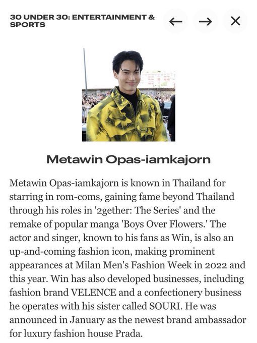 😭 I’m crying it’s because I’m so proud of him 😭

He is the First and Only Thai on the list  .. A pride to his COUNTRY and FANS 👏🏻👏🏻💚💚

WIN METAWIN ON FORBES
#WINxForbes #ForbesU30Asia 
#Forbes30Under30 
#winmetawin @winmetawin