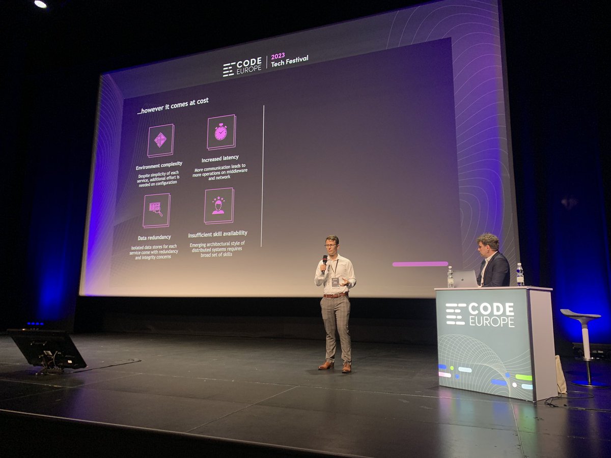 code_europe's tweet image. Jakub Fila &amp;amp; Błażej Owsiany (@BCG_Platinion) with their talk on designing &amp;amp; building a successful #MicroserviceArchitecture. 🏛️👨🏻‍💻

#CodeEurope23 #CodeEurope