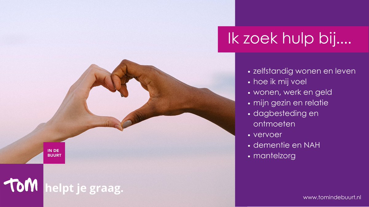 Tom helpt je graag; bij wat voor vraag of probleem dan ook. 

Twijfel je of je bij ons terecht kunt? Neem contact op via 088 900 4567 of via de chat. 
tomindebuurt.nl/contact