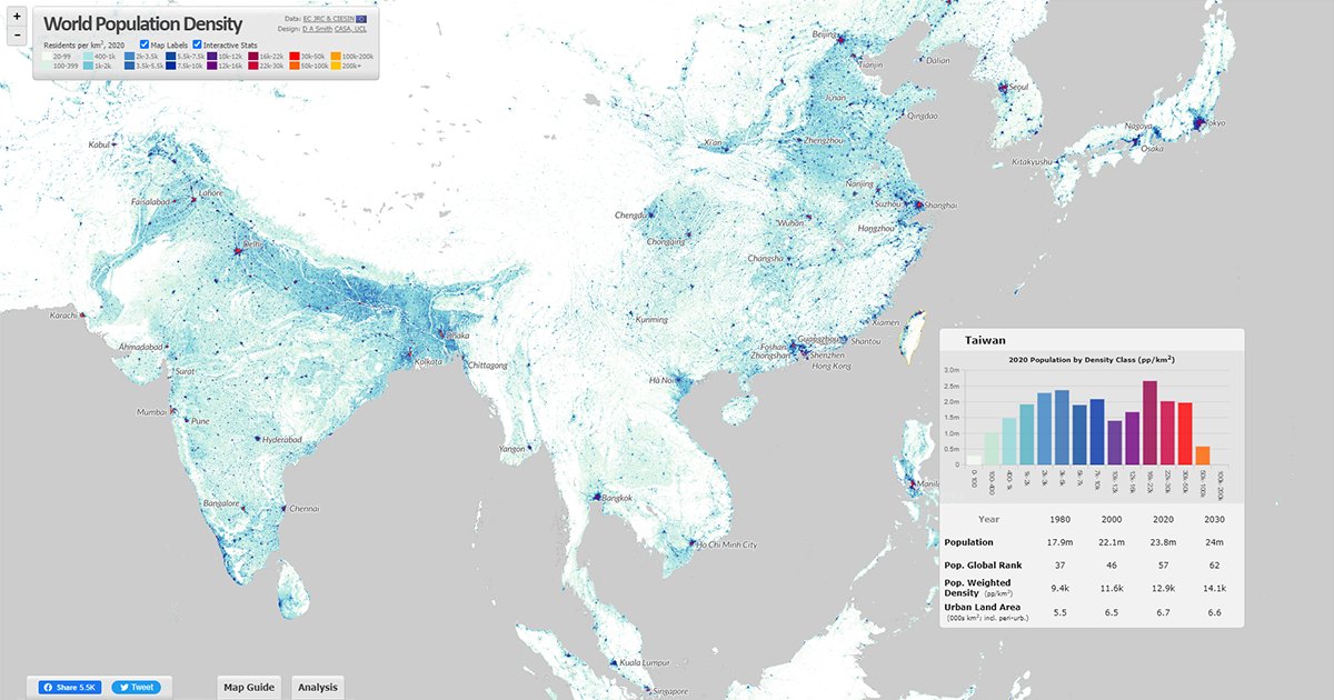 I've updated the World Population Density map with the new GHSL 2023. It's a big improvement, with higher resolution and more accurate mapping of density and settlement patterns across the globe-
luminocity3d.org/WorldPopDen/