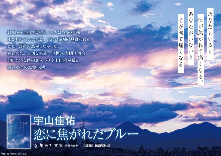 【お知らせ】
5月19日発売 宇山佳祐さんの小説
『恋に焦がれたブルー』文庫版
書店店頭パネルの写真を担当させていただきました✨✨
切なくとても素敵な小説なので是非皆様のお手元に🥿✨

書店でパネルも見ていただけたら嬉しいです！！