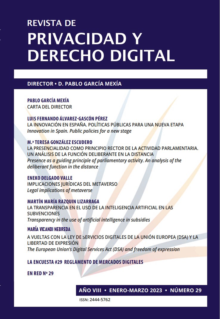 En el nº29 <a href="/EnekoDelgado/">Eneko Delgado Valle</a> con "Implicaciones jurídicas del metaverso".
 
En sus líneas el autor aborda las implicaciones jurídicas de este nuevo paradigma tecnológico que ha venido para quedarse.

Te interesará!

Puedes encontrarlo en👉 lnkd.in/dKsyV6i3
