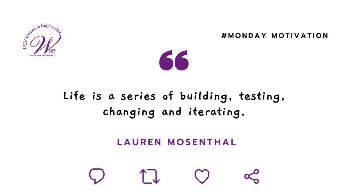 Don't be scared to do new things. Happy new week. Let's make it count 🚀🚀
#WomenInSTEM 
#womeninengineering #mondaymotivation #ieee #WIEOAUSB #IEEEOAUSB #IEEEng #womenengineers

@IEEEOAUSB_ @ieeeoau @IEEEWIE