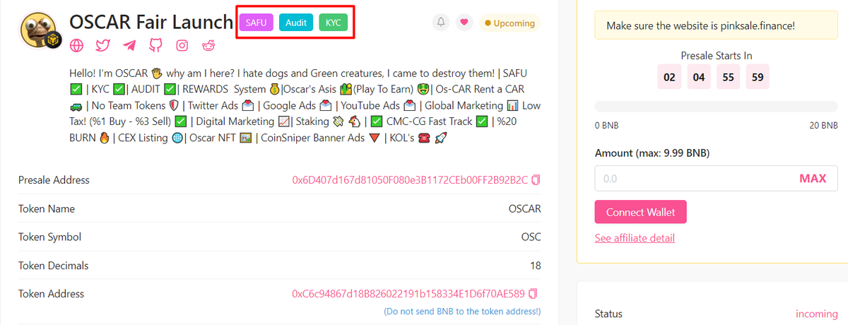 OscarTokenWorld's tweet photo. Our countdown has begun on @pinkecosystem !

KYC ✅
SAFU ✅
AUDIT ✅

The only real OSCAR! Never mind the other rogue OSCARs!

Official Oscar Links:

Website: https://t.co/n7DaPd3vm2

PinkSale: https://t.co/cndZENEjpg

#FairLaunch #PinkSale #BSCGEM #OSCAR $OSC #BSCGEMS #Crypto https://t.co/ZCWIdEnHSD