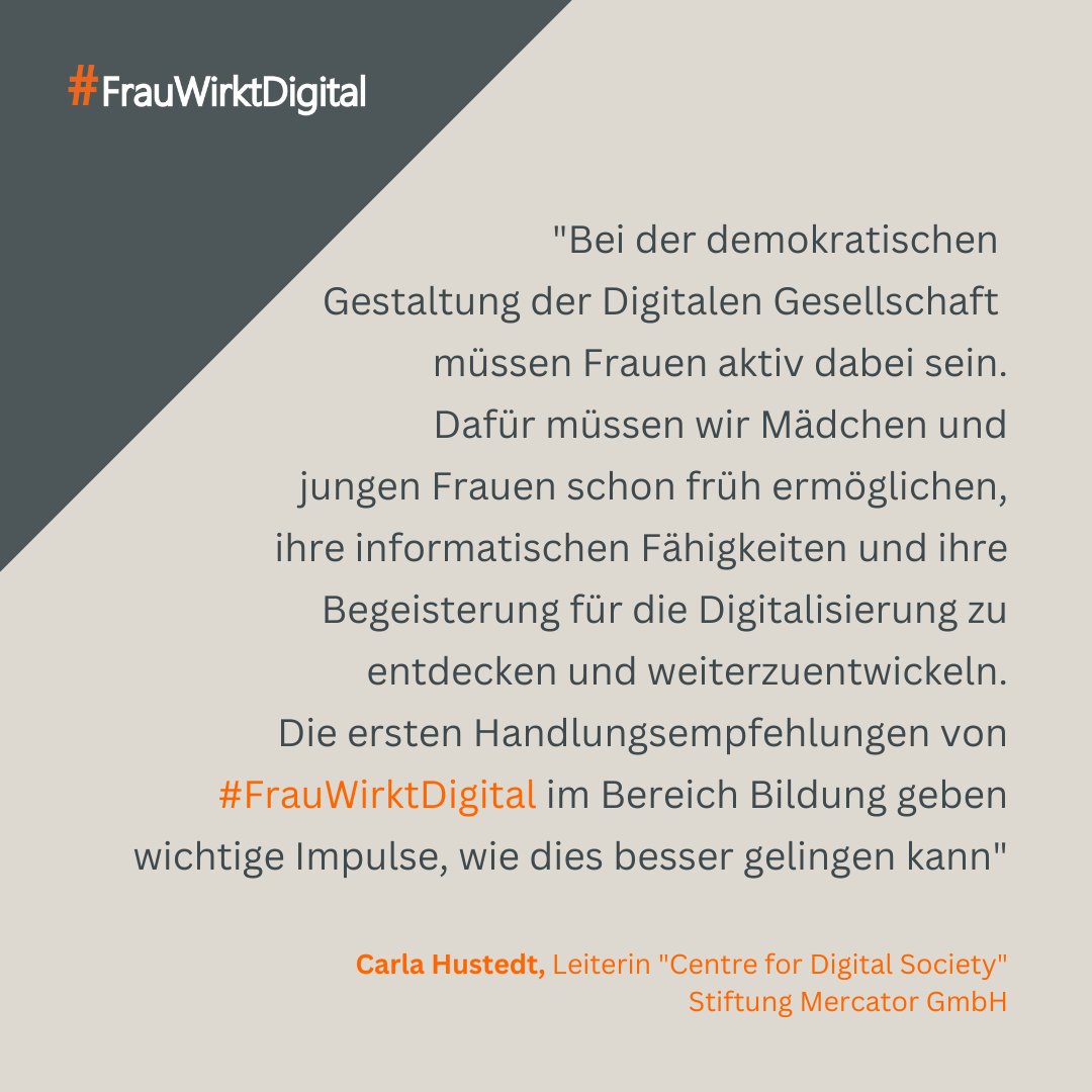 Frau_Digital's tweet photo. #FrauWirktDigital wird von der Stiftung @MercatorDE im Bereich Digitalisierte Gesellschaft unter Leitung von @CarlaHustedt gefördert. Alle Handlungsempfehlungen für den Bereich #Bildung findet ihr hier ➡️ https://t.co/MMr9I0kvA6

#Informatik #Digitalisierung #Gesellschaft https://t.co/lLAzYsQNt2