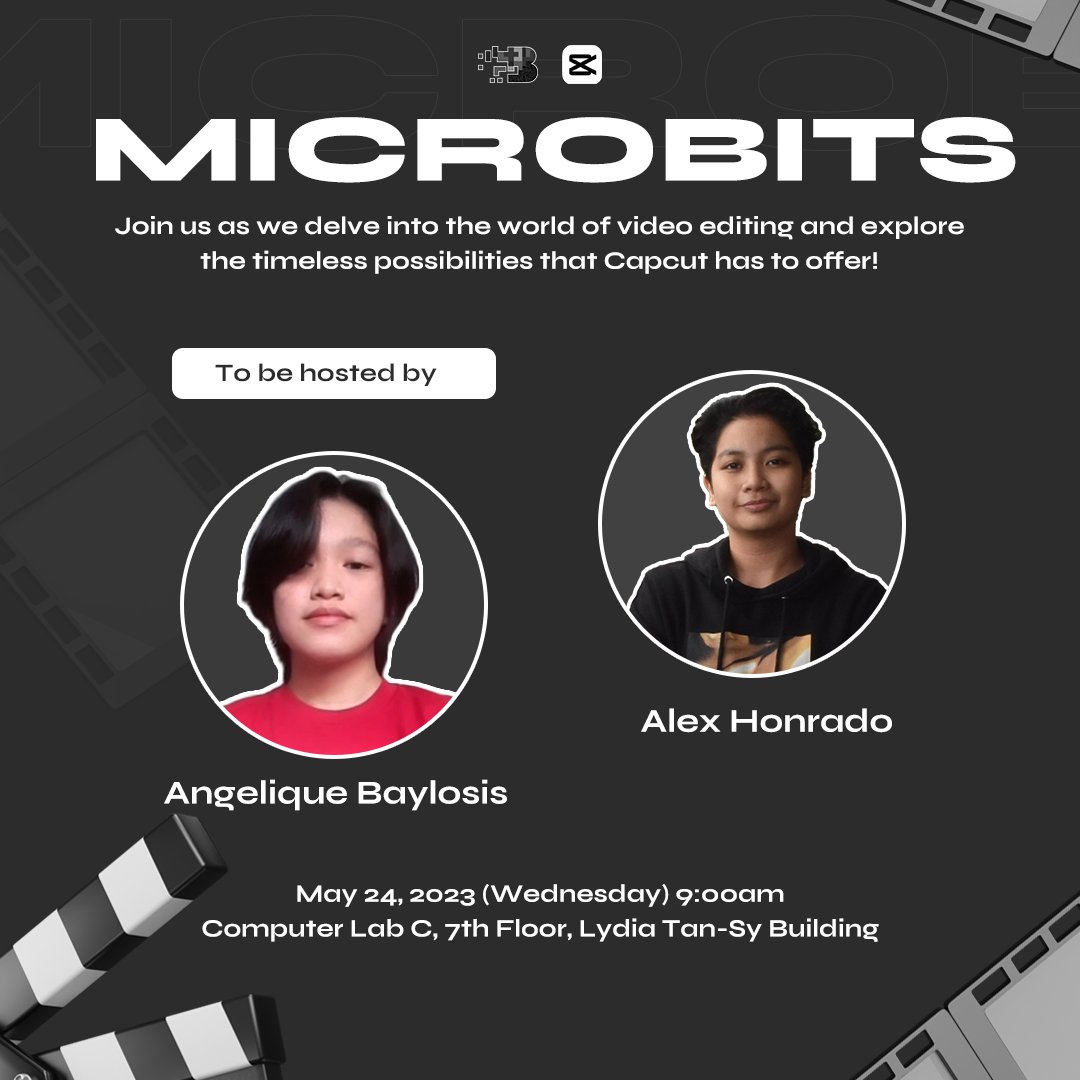 BITSSBU's tweet photo. We will be having a Canva &amp; Capcut Workshop 🖌️at May 24 9-12NN Lab D and C of Lydia Tan Sy Building. Capcut Participants can bring their own laptops. Registration details are to be announced!

#MicroBITS
#BITS2023
#everyBITScount https://t.co/NsrSJExmgf