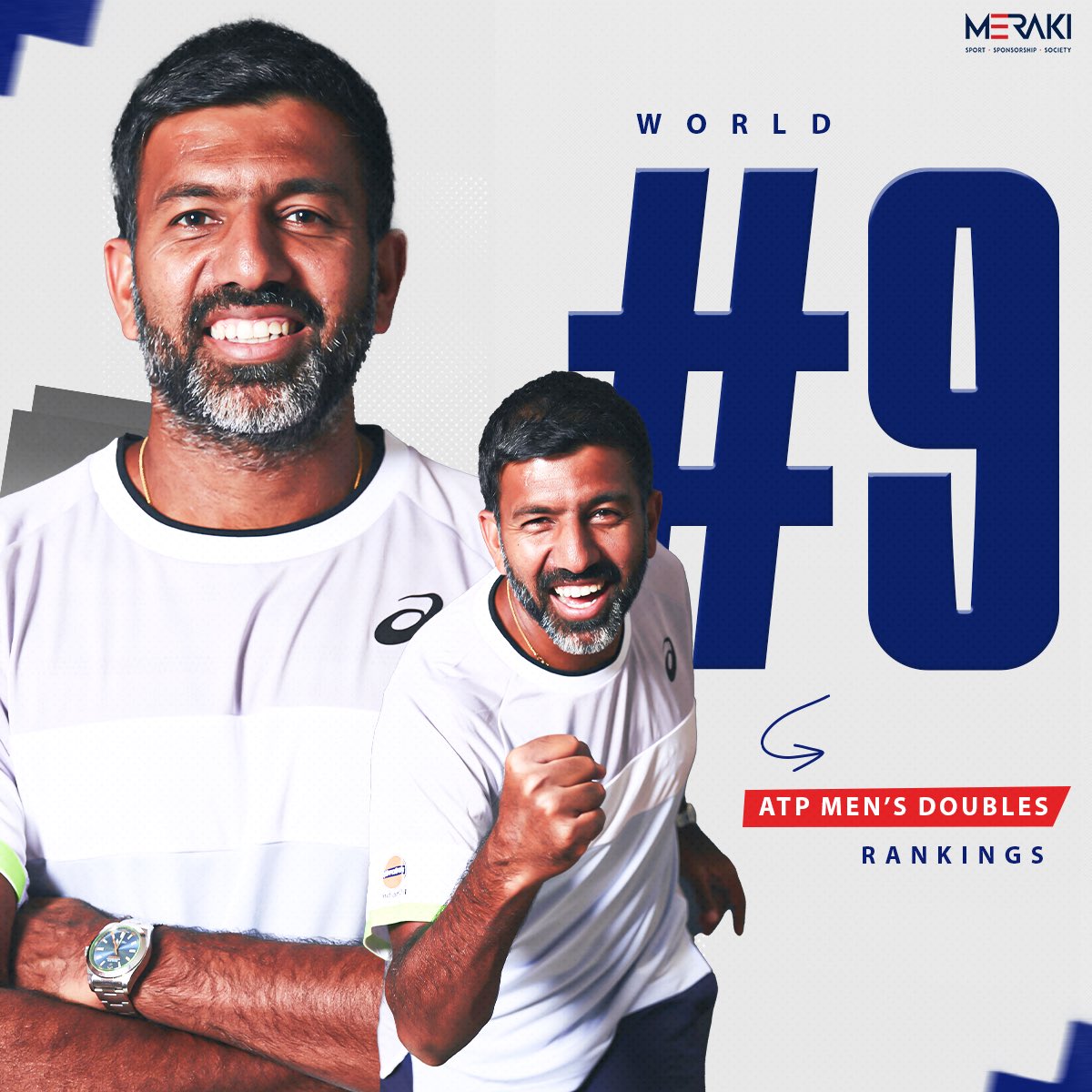 WORLD NO. 9 IN THE LATEST ATP MEN’S DOUBLES RANKINGS! 🤩 Your rank is a personification of hard work, perseverance and the sheer will to never give up. Keep going @rohanbopanna, you’re a hero, legend and an inspiration to many ❤️