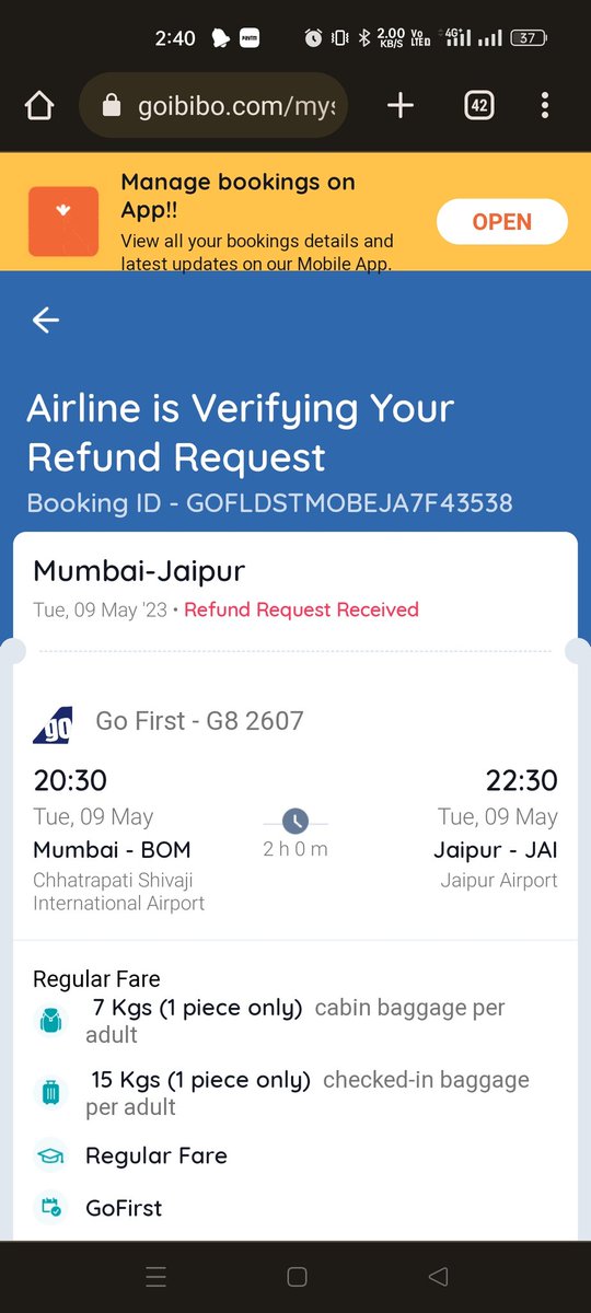 sachin2102001's tweet photo. @ANI @GoibiboSupport @GoFirstairways my refund not received yet https://t.co/kMnlcaJUEF