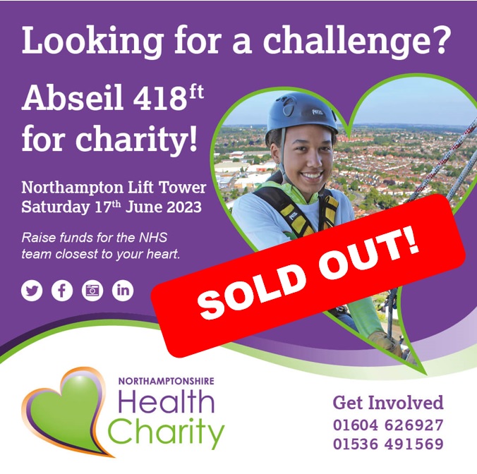 OUR ANNUAL ABSEIL IS NOW SOLD OUT!
30 brave fundraisers are taking on the challenge on 17th June!
Keep your eyes peeled over the next few weeks for some of their amazing stories!
#fundraise #abseil #soldout #raisingmoney #NHS #support #charity #NHSCharity #Northamptonshire