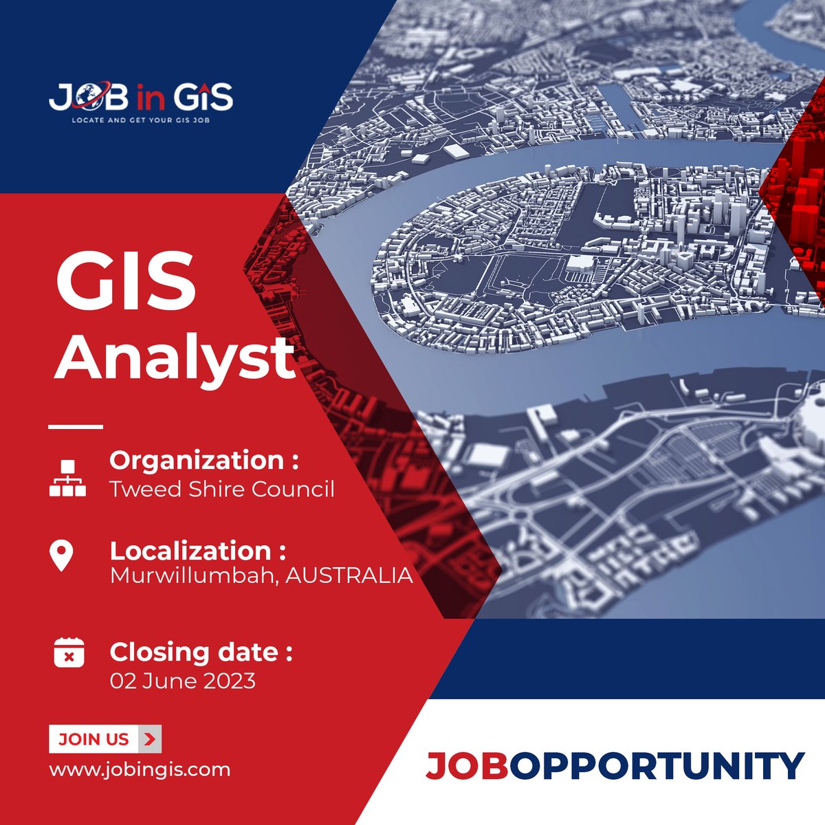 #jobingis : Tweed Shire Council is hiring a GIS Analyst
📍Location : #Murwillumbah, #AUSTRALIA
💰Salary : $75,686 to $89,651

Apply here 👉 : jobingis.com/jobs/gis-analy…

#Jobs #jobsearch #cartography #Geography #mapping #GIS #geospatial #remotesensing #gisjobs #gischat