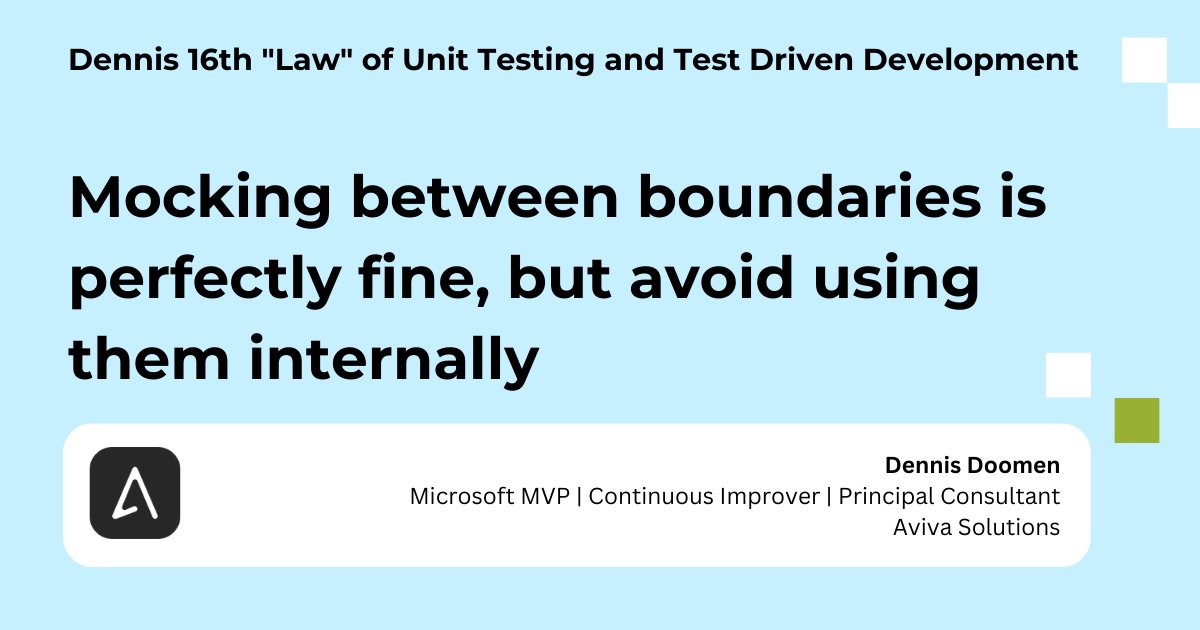 There seems to be a crazy place where people fight about whether or not using mocking frameworks is a good thing or not. In my world, mocking is especially useful to mock the contracts between the boundaries in your system so you can test a single boundary without depending on...