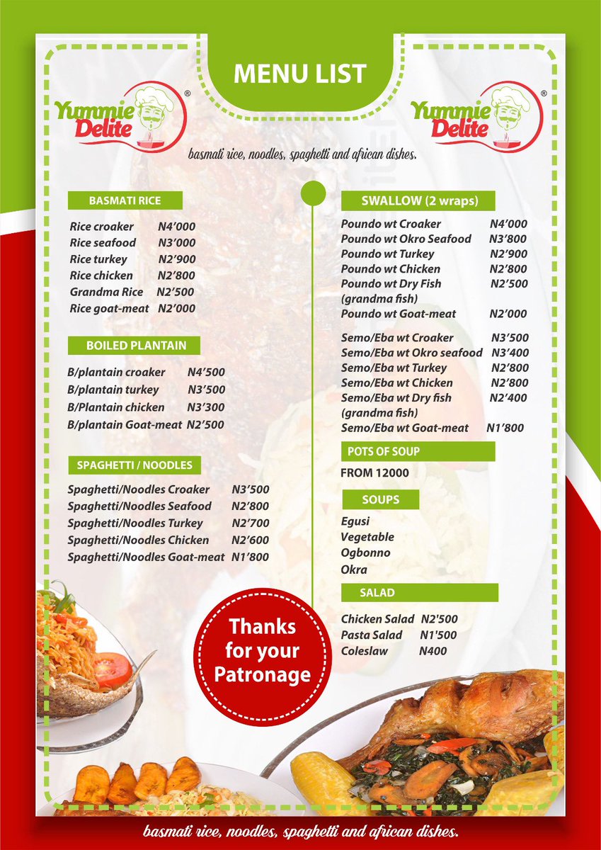YummieDelite's tweet photo. It's another week to spend your money on good food.
We are open and taking orders..
For all orders and inquires..
Call/watsapp-07031604083
#yummiedelitefoods #foodvendorsinlagos #surulererestaurant #catering #foodies #bulkfoodsorder #eventcateringservice https://t.co/5XtCPW6PvH