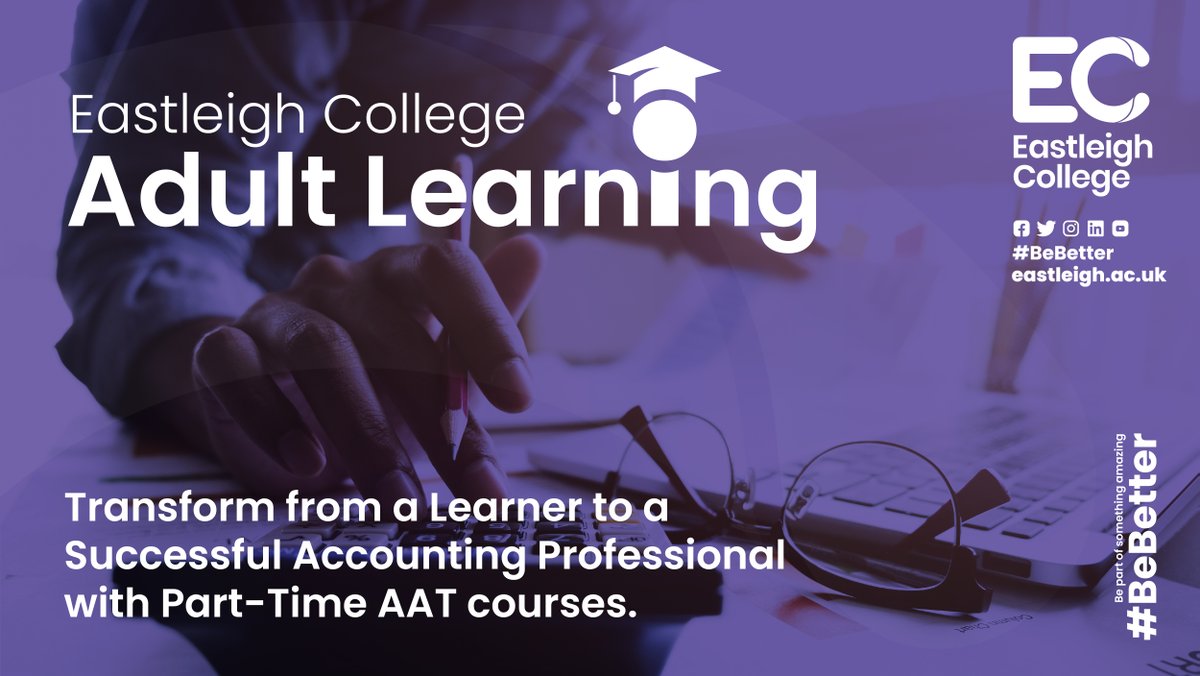 Eastleigh_Col's tweet image. Establish your career or progress onto the next accounting qualification with our Level 2, 3 and 4 AAT accounting part-time blended learning or distance learning courses. 
Apply now - eu1.hubs.ly/H03RLpd0
#BeBetter
#AccountingCourse #FinanceCourse #AAT #AATCertificate