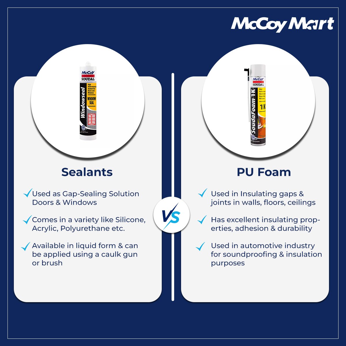 Sealant vs PU Foam: Choose your sealing champion and shop them now from McCoy Mart! 🛒

#sealants #sealantsindia #pufoam #sealantspray #constructionindustry