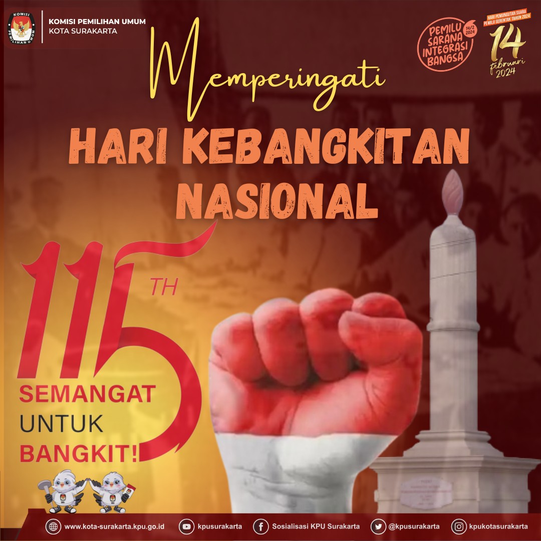 #TemanPemilih 
Selamat Hari Kebangkitan Nasional.  Dengan peringatan Hari Kebangkitan Nasional, jadikan sebagai pemacu dalam bekerja, berkarya dan "semangat untuk bangkit".
#KPUMelayani 
#PemiluSerentak2024 
#HariKebangkitanNasional