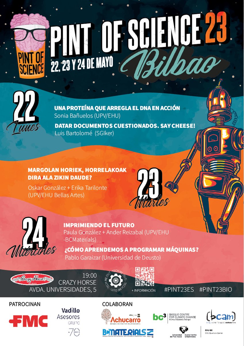 🚨🚨¡Última hora!
Luis Bartolomé <a href="/SGIker/">SGIker, UPV/EHU</a> sustituye a Miguel Camarasa <a href="/BCAMBilbao/">BCAM</a> en la segunda charla de hoy en <a href="/CrazyHorseBilbo/">Crazy Horse Bilbao</a>. Presenta "Datar documentos cuestionados Say cheese!". #Pint23ES #Pint23BIO