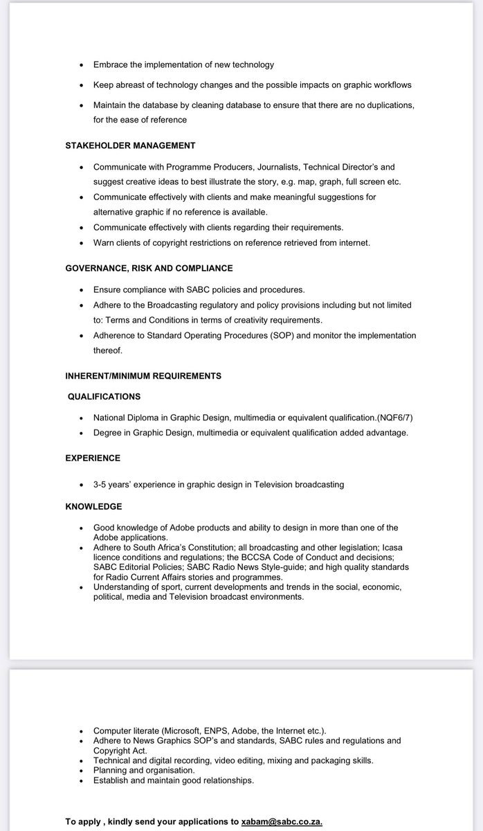 Khaya Sithole on Twitter "RT PhilMphela JOBS SABC looking for a