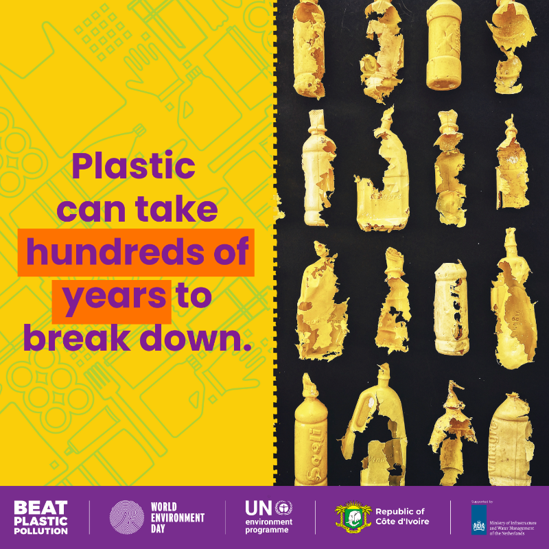 UNEP's tweet photo. The current ‘take-make-waste' linear plastic economy is choking our planet.

For the sake of future generations, we must reduce, reuse, rethink, and redesign to #BeatPlasticPollution.

#WorldEnvironmentDay