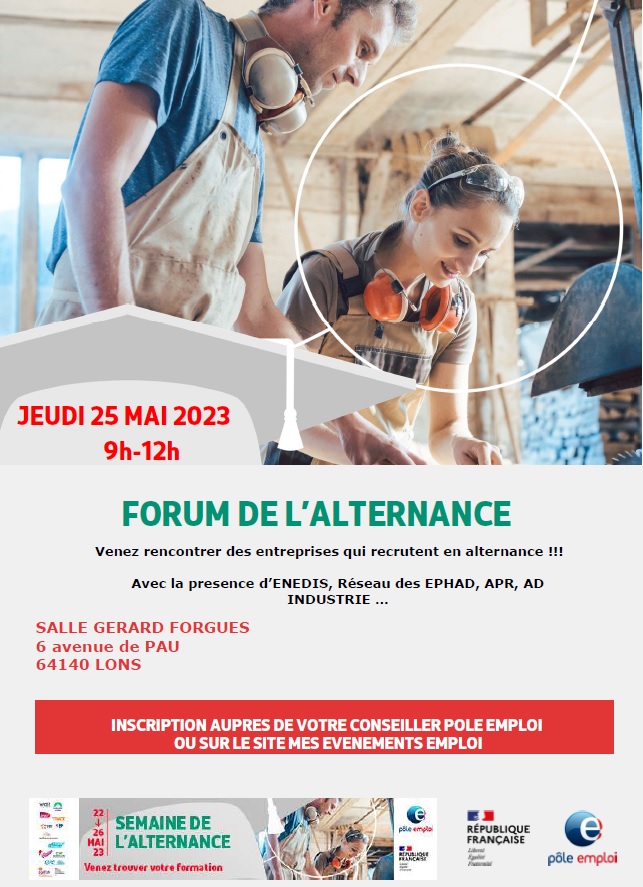 📢 En recherche d'un contrat en #alternance ❓
✔ Venez rencontrer plusieurs employeurs en recherche de leurs futurs alternants lors d'une rencontre le 25 mai à #LONS (64).

ℹ Inscrivez-vous ici >>> mesevenementsemploi.pole-emploi.fr/mes-evenements…
#AvecPoleEmploi #TousMobilisés