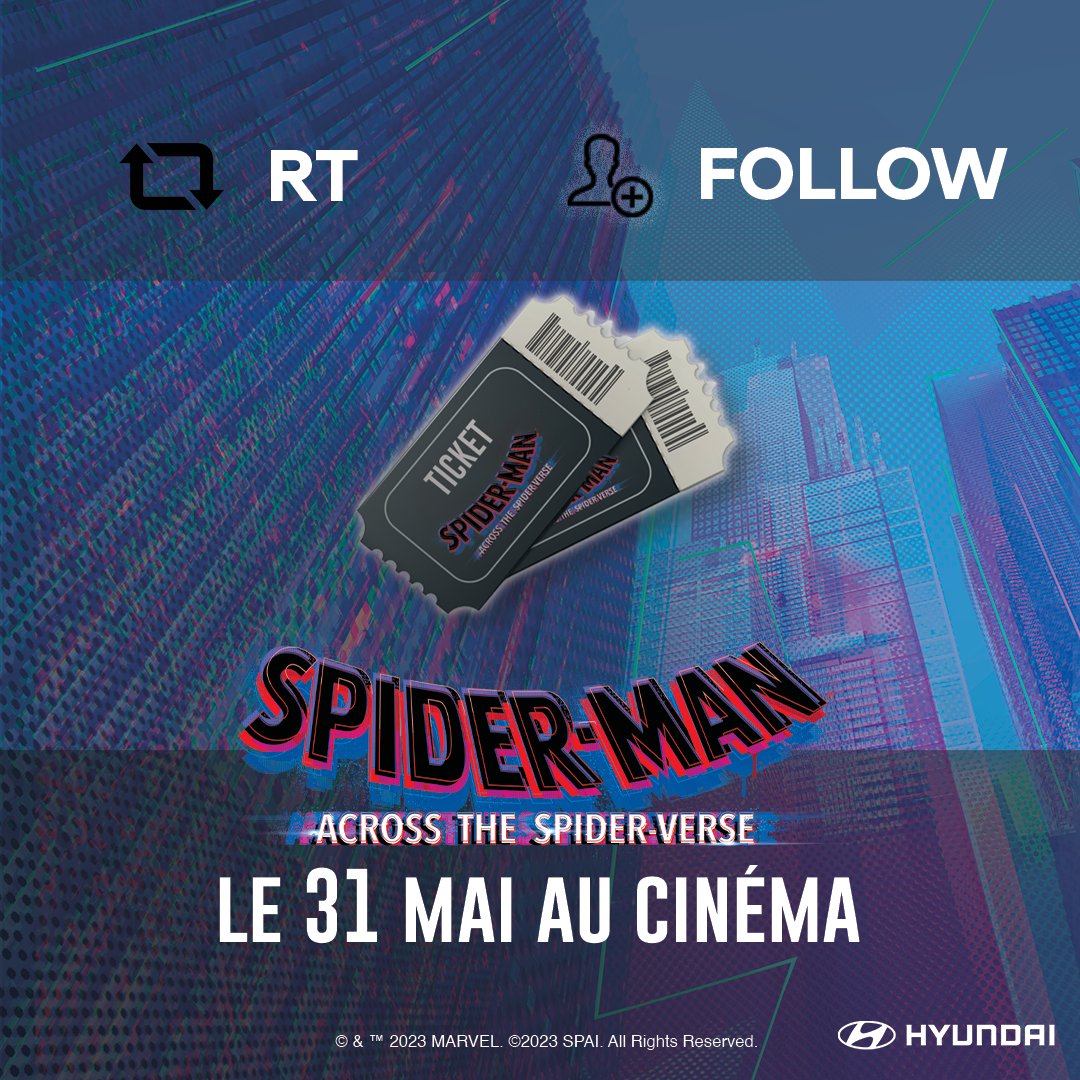#JeuConcours
À l’occasion de la sortie du film #Spiderman tentez de remporter des places de cinéma et bien plus ! 😉
✅ Follow @HyundaiFrance
✅ Like + RT
✅ Mentionne un ami

🍀 Tirage au sort le 26.05