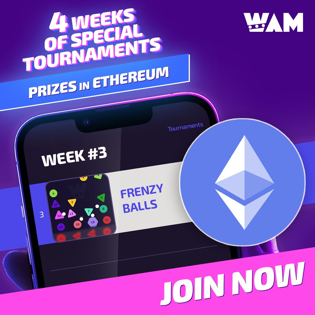playWAM's tweet photo. 🎮 #WAM x #ETH Special Tournament is lit &amp; about to wrap up! ⏰

If you haven't jumped in yet to get your share of that $ETH prize pool, no more waitin'! 💸

Hop in the #gaming madness with @playWAM &amp; #Ethereum. It's straight fire! 🔥 https://t.co/cNTkEl0z7A