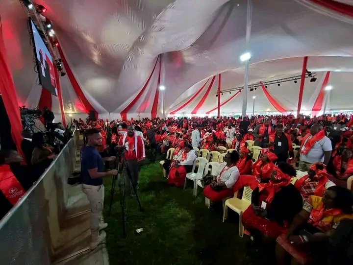 Jubilee NDC at Racecourse full to the brim.Kawhat Chietha(Kanini Kega) has taken himself into exile.Sabina Chege has  house-arrested herself.
It's only a foolish dog who barks what the lion saw and ran.
#JubileeNDC2023 
#mbelePamoja