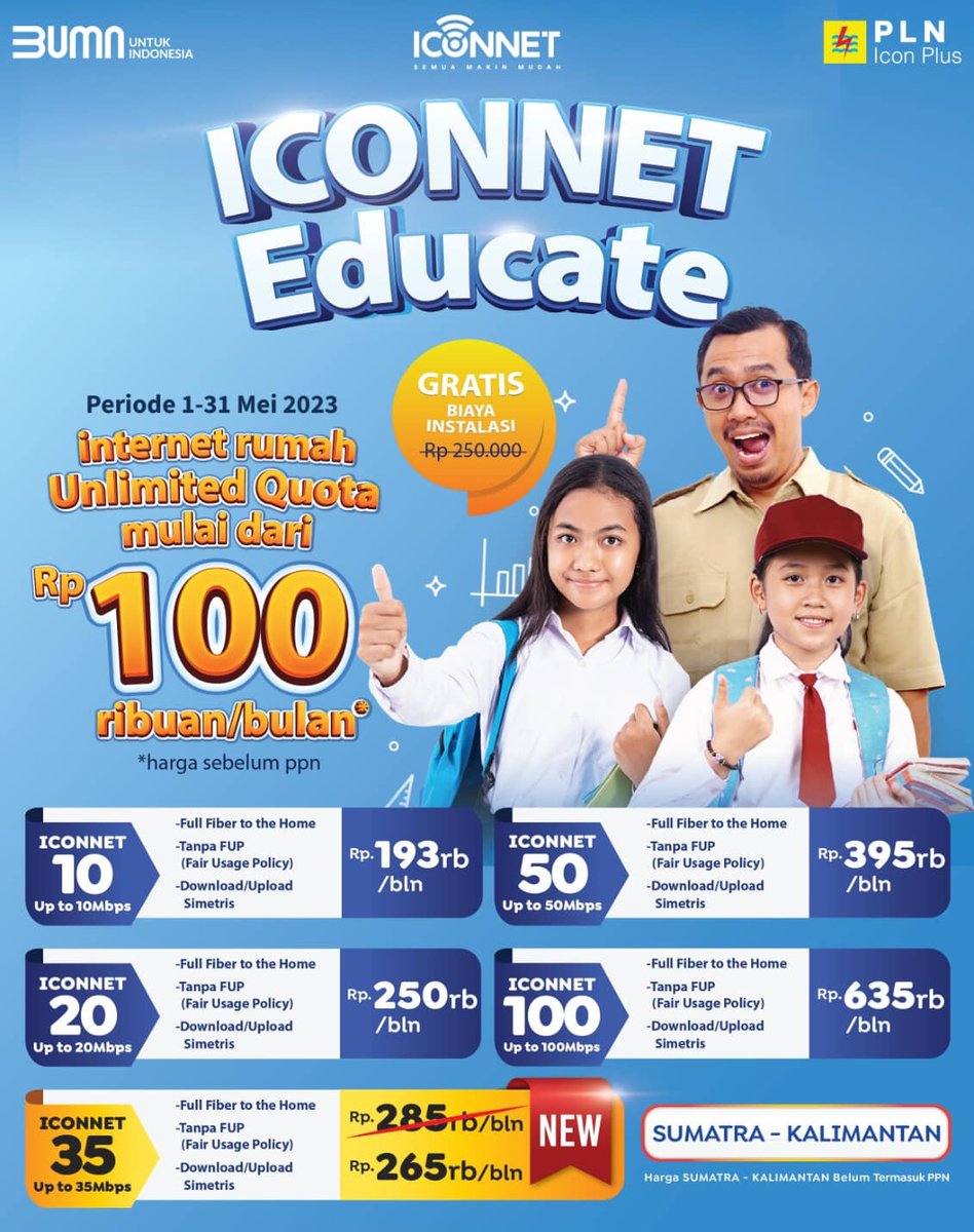 wifi_iconnetpln's tweet photo. Paket Iconnet yang berlaku di Jawa &amp; Bali, Jabodetabek, Sumatera &amp; Kalimantan, Indonesia Timur per Mei 2023 
 
#wifi #wifipln #wifimurah #wifiiconnetpln #iconnet #wifiiconnet #iconnetwifi #iconnetpln #iconnetsemuamakinmudah #iconnetplniconplus https://t.co/uVLtZE8aGM