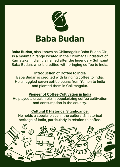 0xBatch's tweet photo. 52 #BabaBudan
Probably nothing. I will spend some fun time researching the world of coffee and bring to you some bite-size knowledge daily. #Hyperbatch https://t.co/N48IbQilEn