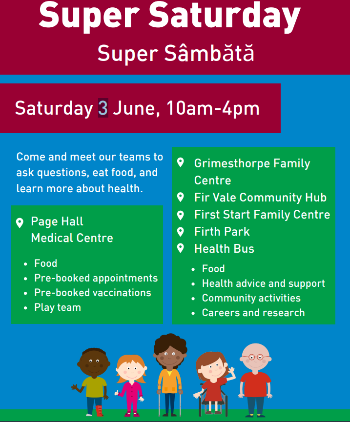Have you heard about Super Saturday 3rd June? <a href="/SheffChildrens/">Sheffield Children's</a> will be in #FirVale  Activities such as dancing, free food &amp; lots of other community organisations including <a href="/Shelter/">Shelter</a> <a href="/savechildrenuk/">Save the Children UK</a> <a href="/smokefreesheff/">Smokefree Sheffield</a> able to provide advice and support.