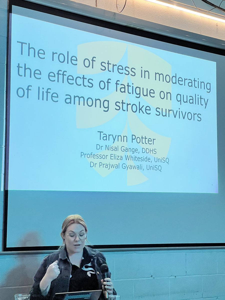Our amazing PhD student @TarynnPotter presenting in #PintAU23 about the impact of stress and fatigue on quality of life among stroke survivors. The research is being conducted @unisqaus in collaboration with @darlingdownshhs Toowoomba.
