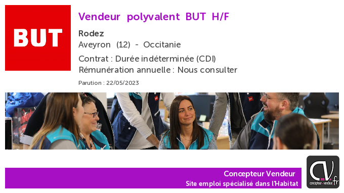 ConcepteurV's tweet photo. Offre d'emploi  Vendeur polyvalent - BUT - Rodez (12) https://t.co/W2uiGyVJto https://t.co/pEdQCRssdK