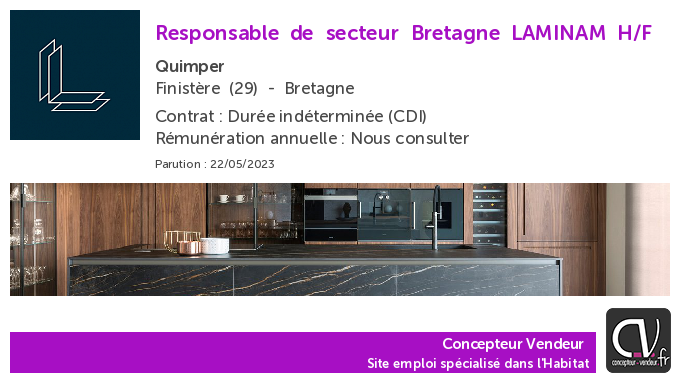 ConcepteurV's tweet photo. Offre d'emploi  Responsable de secteur Bretagne - LAMINAM - Quimper (29) https://t.co/IkHuAdEpks https://t.co/bS6ZdpxR2P