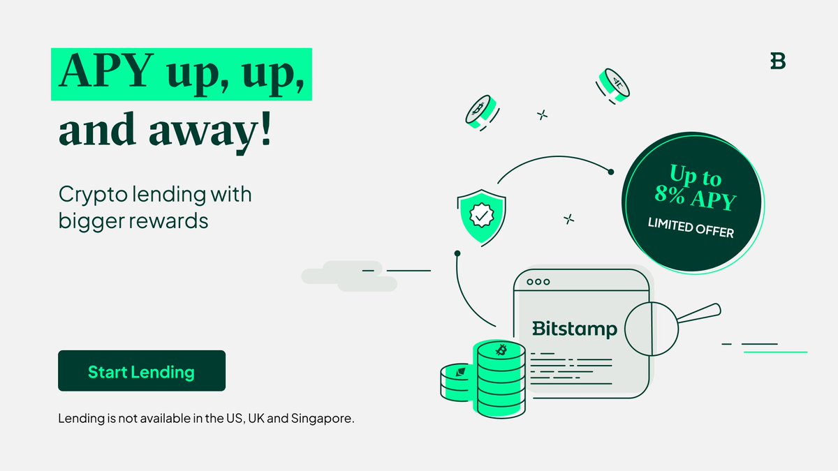 Lend your crypto with confidence and earn more with Bitstamp's transparent Earn Lending! 😎

👉 For a limited time, enjoy higher APY for all lending assets – up to 8%.

Don't miss out – join the #lending revolution with #Bitstamp. 💪

More info: bit.ly/42XNC86