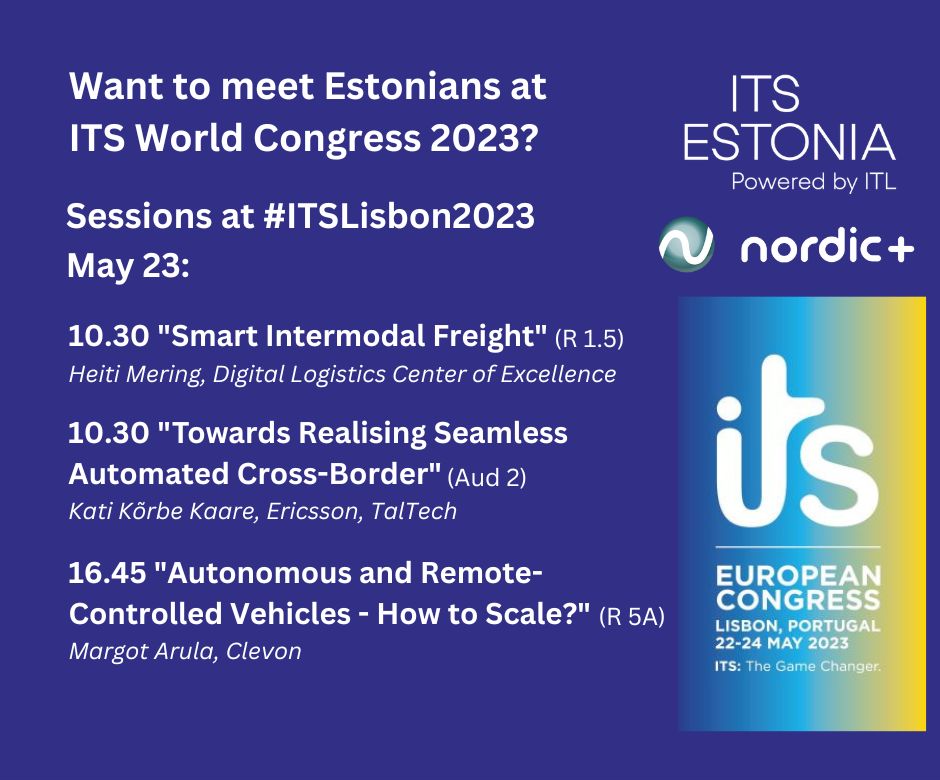 ITS European Congress #ITSLisbon2023 has started and <a href="/ItsEstonia/">ITS Estonia</a> delegation is here to meet all of You at our Nordic+ joint stand. We'll make Your life easier and suggest to choose from the next Congress sessions on May 23rd bit.ly/3Oz2Z2i