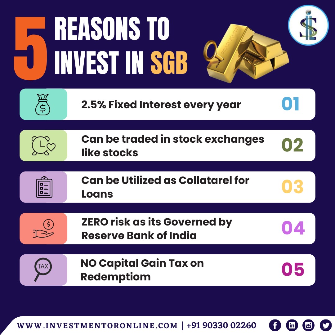 With SGB, unlock financial success! Learn about the security, capital appreciation, tax advantages, liquidity, and diversification benefits of purchasing sovereign gold bonds. Don't pass up this fantastic chance!

#FutureInvestments #InvestingGoals #GoldInvestment #Investing #SGB